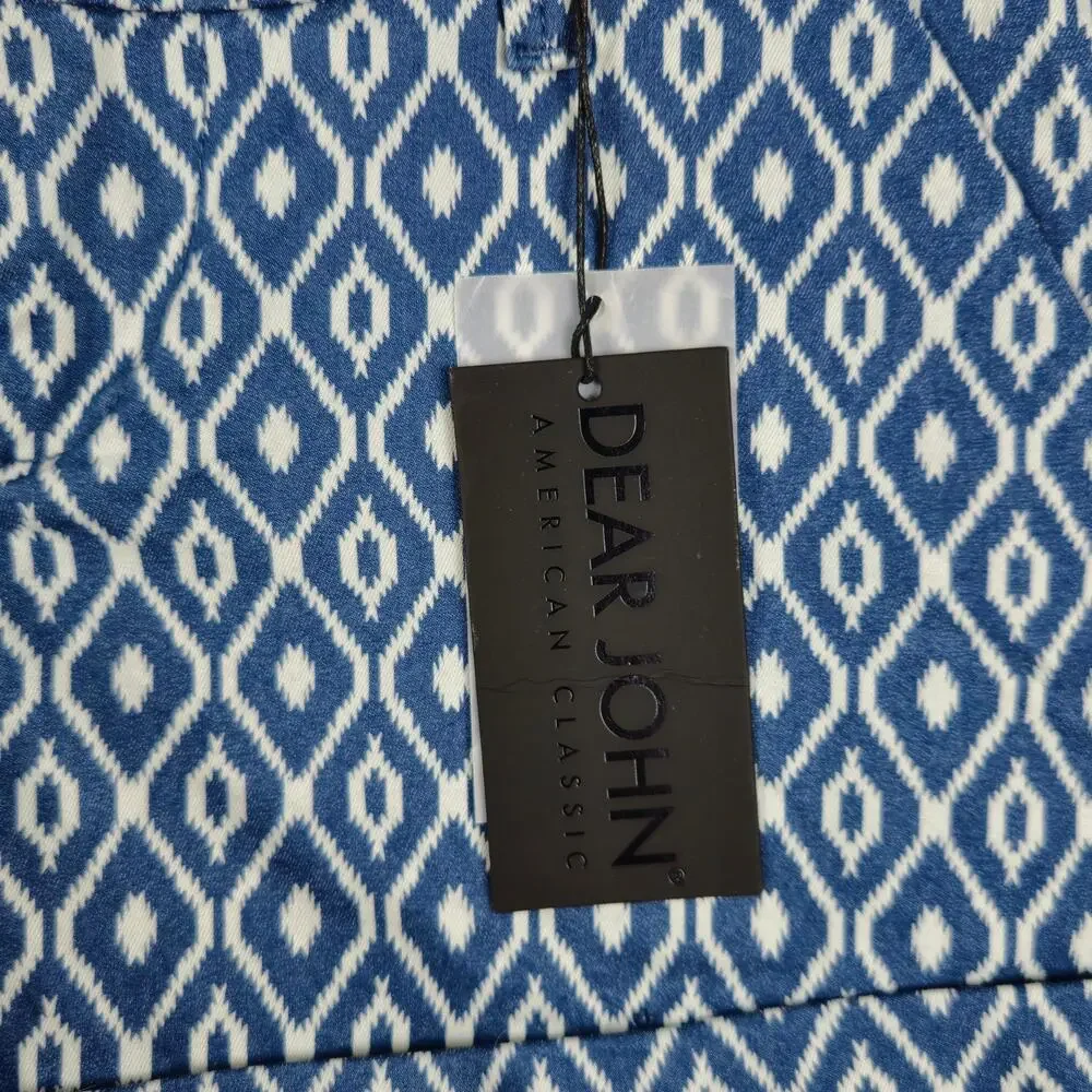 NWT Dear John Womens 29 Blue White Diamond Pattern Finnegan Roll Cuff Shorts - Picture 4 of 16